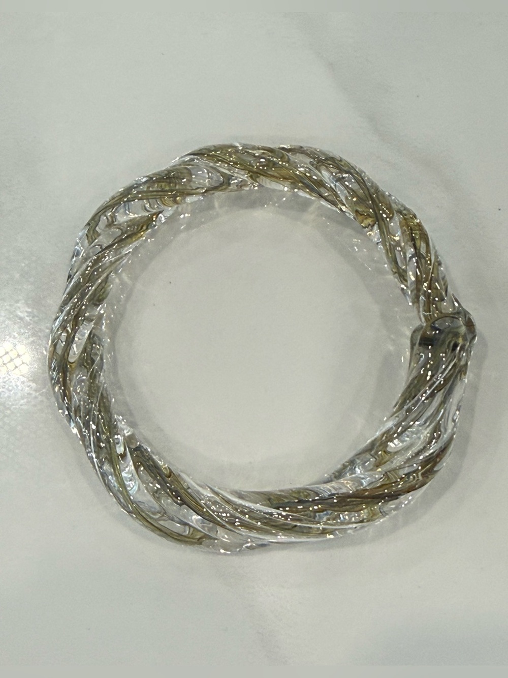 Dichroic Twist Bracelet Art Glass Bangle in Clear Gold Shimmering Tones - Picture 5 of 9